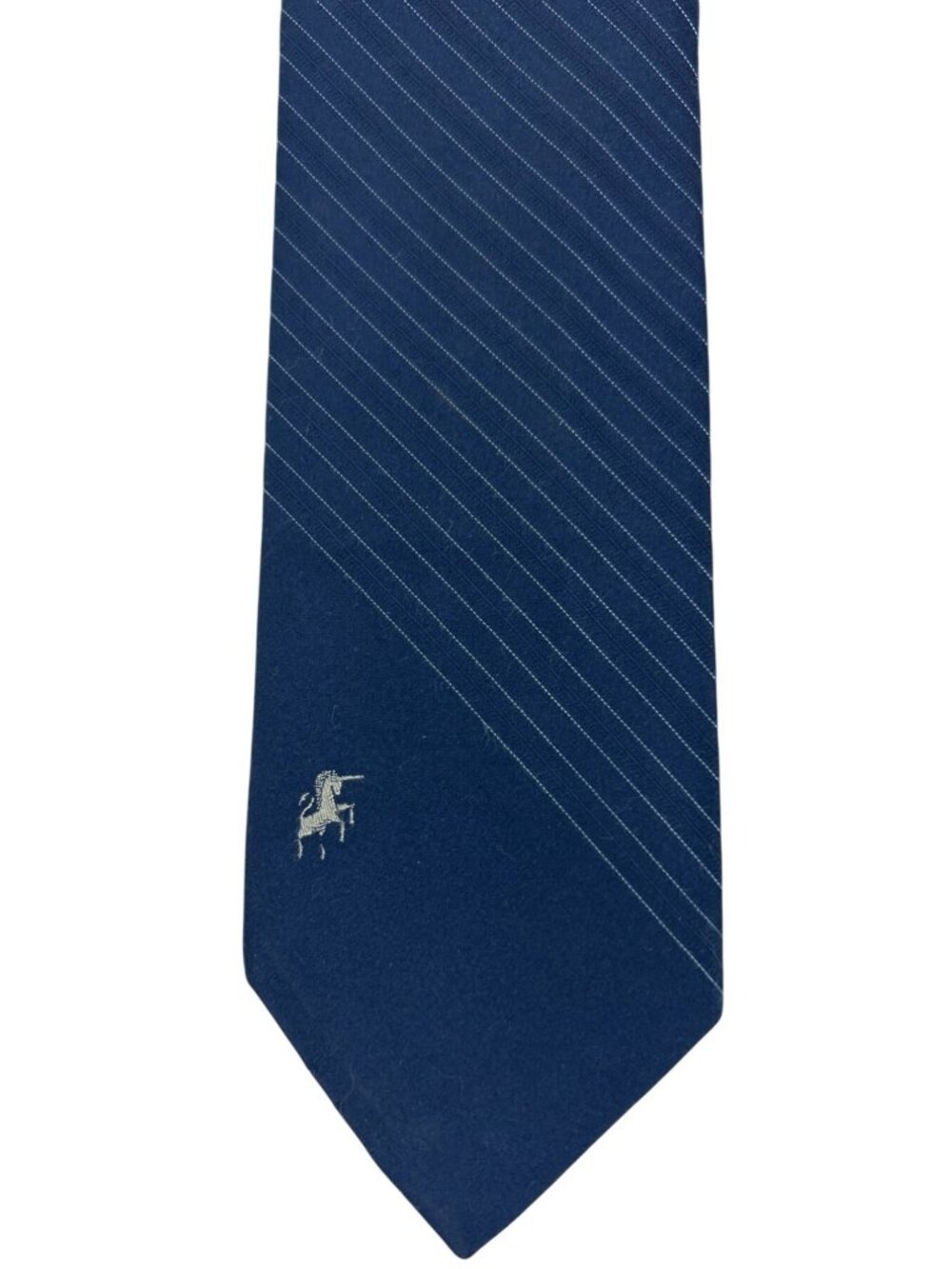 Vintage Bronzini Men's Navy Striped Necktie Unicorn Design Novelty Collection